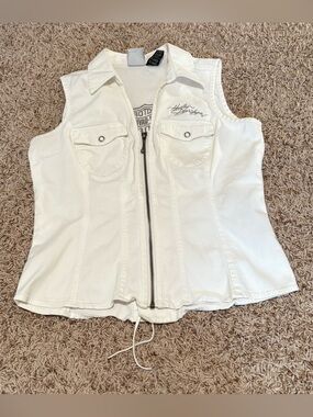 Vintage Y2K Harley-Davidson Sleevless Full Zip White Vest Top Womens size M
